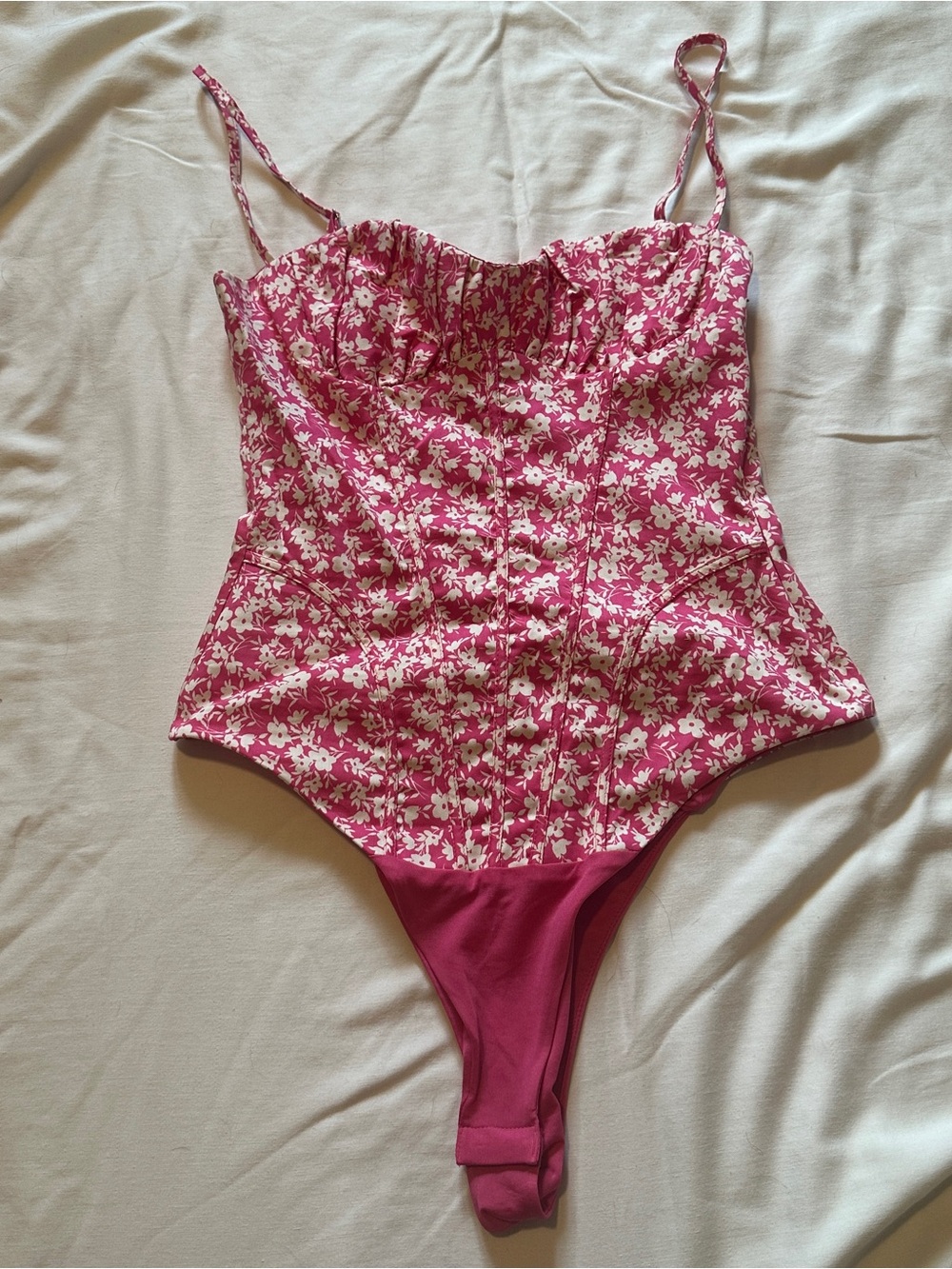 Zara Pink and White Floral Bustier Bodysuit